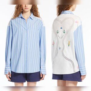 Weekend Max Mara Nadar Light Blue Striped Embroidered Cotton Poplin Shirt